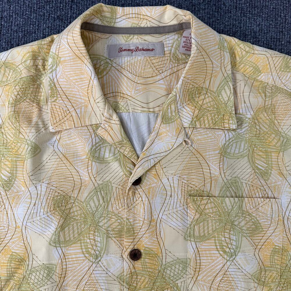 Tommy Bahama Men's Camp Collar Hawaiian Shirt Tropical Floral Silk Linen Blend L